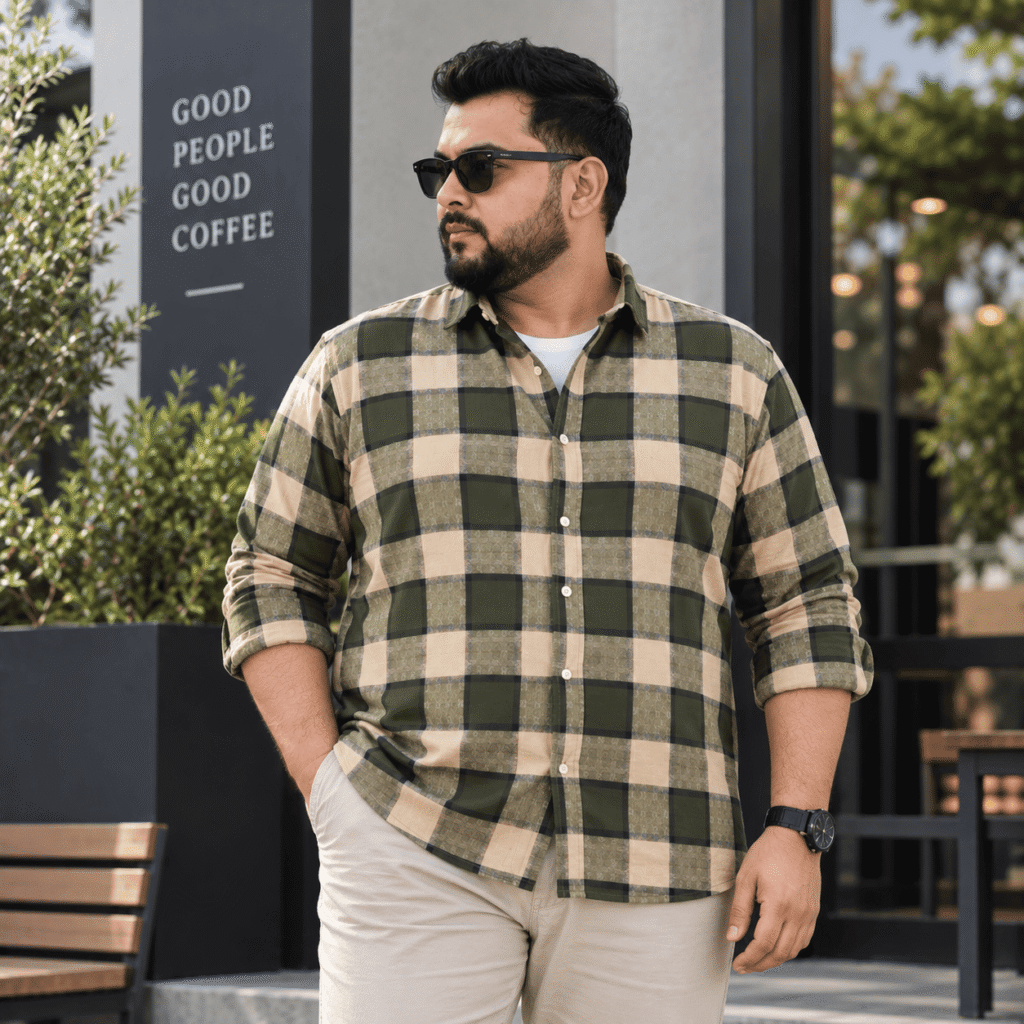 Available in 4XL (60 chest, 34 Length), making it a practical choice for those looking for a larger-size checkered shirt.