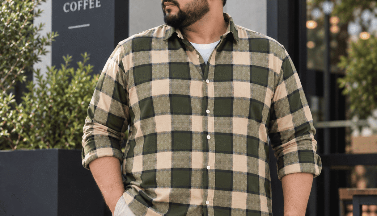 Available in 4XL (60 chest, 34 Length), making it a practical choice for those looking for a larger-size checkered shirt.